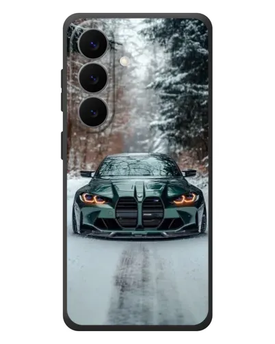 Чехол для Samsung Galaxy S26 Plus с картинкой «BMW в зимнем лесу»