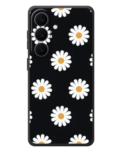 Чехол для Samsung Galaxy S26 Plus с картинкой «Ромашки на черном»
