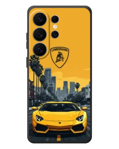 Чехол для Samsung Galaxy S26 Ultra с картинкой «Желтый Lamborghini город»