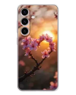 Чехол для Samsung Galaxy S26 с картинкой «Розовый цвет сердце на фоне заката»