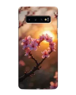 Чехол для Samsung Galaxy S10e с картинкой «Розовый цвет сердце на фоне заката»