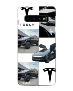 Чехол для Samsung Galaxy s10 Plus с картинкой «Коллаж Cybertruck Tesla»