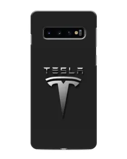 Чехол для Samsung Galaxy S10 с картинкой «Стальной логотип Tesla»