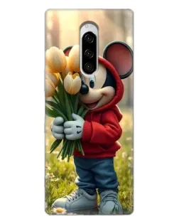 Чехол для Sony Xperia 1 с картинкой «Микки с тюльпанами»