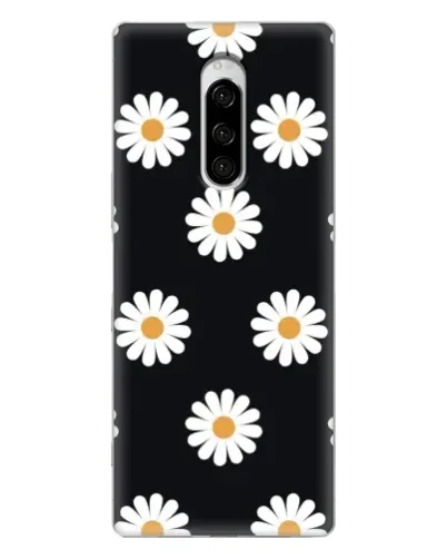 Чехол для Sony Xperia 1 с картинкой «Ромашки на черном»