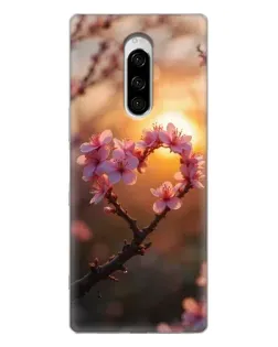 Чехол для Sony Xperia 1 с картинкой «Розовый цвет сердце на фоне заката»