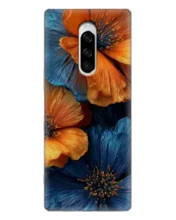 Чехол для Sony Xperia 1 с картинкой «Яркая сине-оранжевая флора»