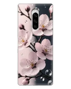 Чехол для Sony Xperia 1 с картинкой «Нежная сакура и капли»