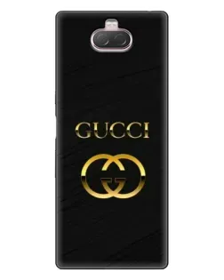 Чехол для Sony Xperia 10 с картинкой «Золотой логотип Gucci»
