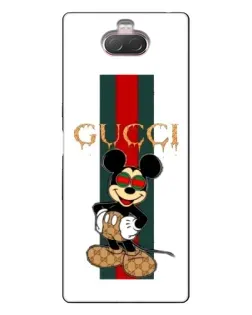 Чехол для Sony Xperia 10 с картинкой «Микки Маус Gucci — полосы»