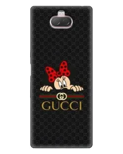 Чехол для Sony Xperia 10 с картинкой «Минни Маус Gucci — черный»
