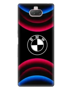 Чехол для Sony Xperia 10 с картинкой «Логотип BMW и неоновые дуги»
