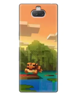 Чехол для Sony Xperia 10 с картинкой «Майнкрафт закат солнца»