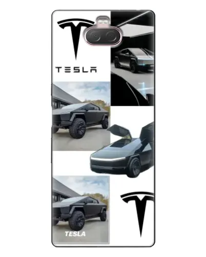 Чехол для Sony Xperia 10 с картинкой «Коллаж Cybertruck Tesla»