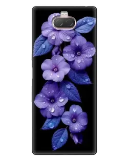 Чехол для Sony Xperia 10 с картинкой «Фиолетовые цветы с росою»