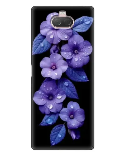 Чехол для Sony Xperia 10 с картинкой «Фиолетовые цветы с росою»