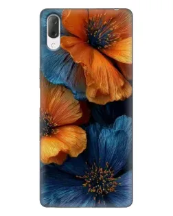 Чехол для Sony Xperia L3 с картинкой «Яркая сине-оранжевая флора»