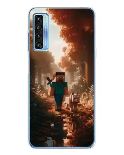 Чехол для TCL 20L Plus с картинкой «Стив в лесу»