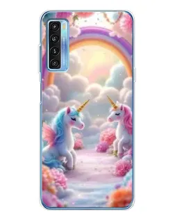 Чехол для TCL 20L Plus с картинкой «Радуга и единороги»