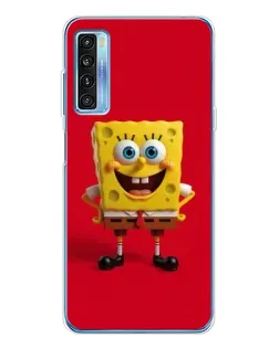 Чехол для TCL 20L Plus с картинкой «Спанч Боб на красном»