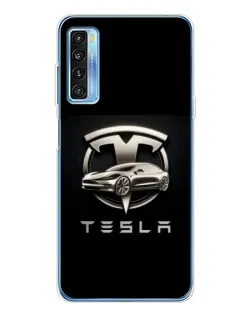 Чехол для TCL 20L Plus с картинкой «Tesla — серебристое авто»