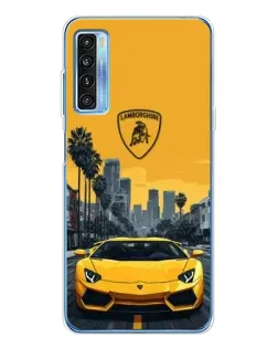 Чехол для TCL 20L Plus с картинкой «Желтый Lamborghini город»