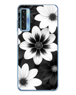 Чехол для TCL 20L Plus с картинкой «Монохромные астры»