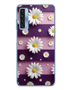 Чехол для TCL 20L Plus с картинкой «Ромашки на фиолетовом»