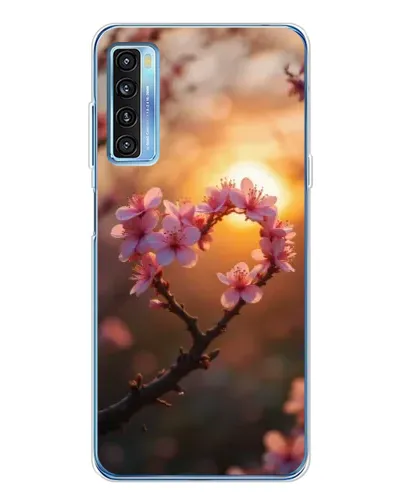 Чехол для TCL 20L Plus с картинкой «Розовый цвет сердце на фоне заката»
