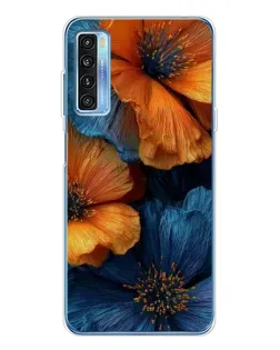 Чехол для TCL 20L Plus с картинкой «Яркая сине-оранжевая флора»