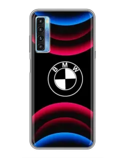 Чехол для TCL 20L с картинкой «Логотип BMW и неоновые дуги»