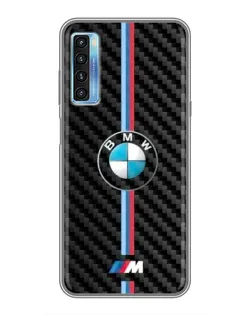 Чехол для TCL 20L с картинкой «Эмблема BMW и карбон»