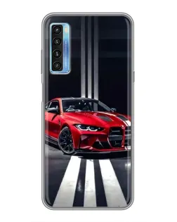 Чехол для TCL 20L с картинкой «Красная BMW на дороге»