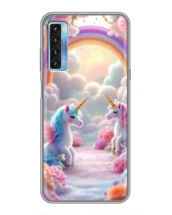 Чехол для TCL 20L с картинкой «Радуга и единороги»