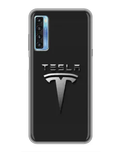 Чехол для TCL 20L с картинкой «Стальной логотип Tesla»