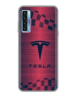 Чехол для TCL 20L с картинкой «Тесла красный карбон»