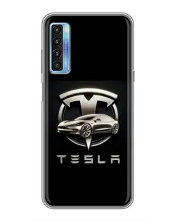 Чехол для TCL 20L с картинкой «Tesla — серебристое авто»