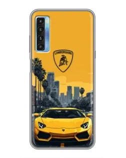 Чохол для TCL 20L з картинкою «Жовтий Lamborghini місто»