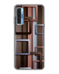 Чехол для TCL 20L с картинкой «Коричневые объемные квадраты»