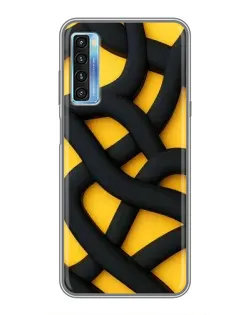 Чехол для TCL 20L с картинкой «Черное желтое переплетение»