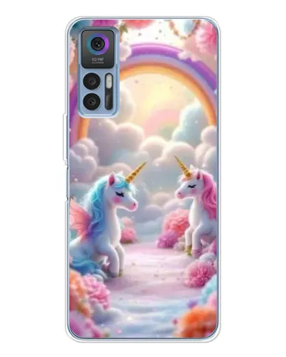Чехол для TCL 30 Plus с картинкой «Радуга и единороги»
