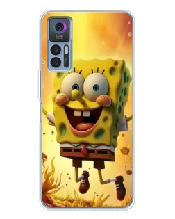 Чехол для TCL 30 Plus с картинкой «Губка Боб прыгает»