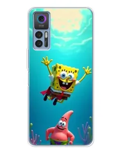 Чехол для TCL 30 Plus с картинкой «Спанч Боб под водой»