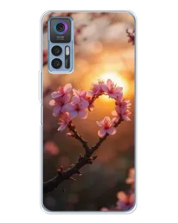Чохол для TCL 30 Plus з картинкою «Рожевий цвіт сердечко на тлі заходу» Чохол для TCL 30 Plus з картинкою «Рожевий цвіт сердечко на тлі заходу»