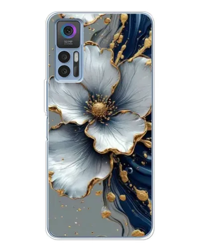 Чехол для TCL 30 Plus с картинкой «Белый цветок и золотой флюид» Чехол для TCL 30 Plus с картинкой «Белый цветок и золотой флюид»