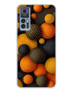 Чехол для TCL 30 Plus с картинкой «Объемные оранжевые сферы»