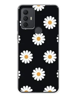 Чехол для TCL 30 SE с картинкой «Ромашки на черном»