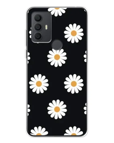 Чехол для TCL 30 SE с картинкой «Ромашки на черном»