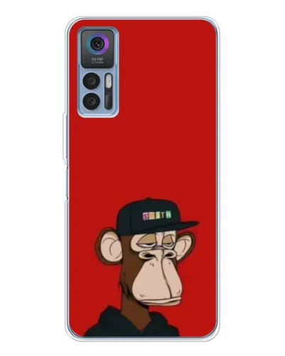 Чехол для TCL 30 с картинкой «Bored Ape — красный фон»