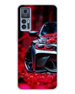 Чехол для TCL 30 с картинкой «Спортивная BMW и цветы»
